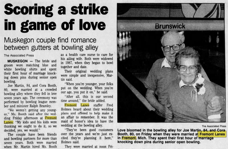 Fremont Lanes - November 1994 Article On Marriage At The Alley (newer photo)